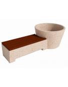 Panchina con fioriera tonda in cemento colore Bianco travertino - seduta rivestita in legno - cm 230x129x100h - Conforme ai CAM