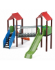 Mini villaggio, 2 torri con pali in plastica riciclata - 2 scivoli - scala in lamiera - cm 443x577x360h