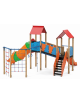 Mini villaggio con palestra, 2 torri, pali in legno termotrattato e 2 scivoli di cui 1 a tunnel - cm 697x622x360h