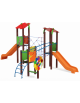 Villaggio teen con 3 torri (2 con tetto), pali in plastica riciclata, 2 scivoli in polietilene rotazionale - cm 497x804x337h