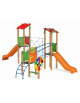 Villaggio teen con 3 torri (2 con tetto), pali in legno termotrattato, 2 scivoli in polietilene - cm 497x804x337h