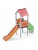 Torre con tetto, pali in alluminio con scivolo in polietilene, scala e pianale in lamiera - cm 117x456x330h