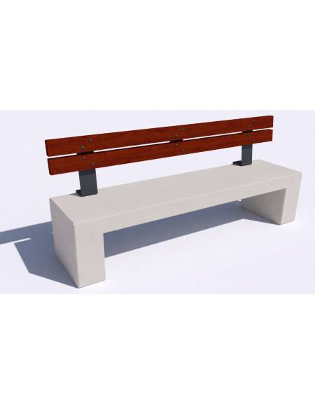 Panchina in cemento con sostegni spessore cm 19 - colore Bianco pietra - schienale in legno - cm 220x60x90h - Conforme ai CAM