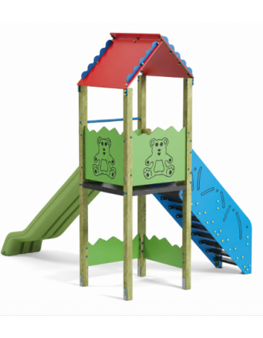 Torre con scivolo in polietilene rotazionale e tetto - cm 261x380x360h