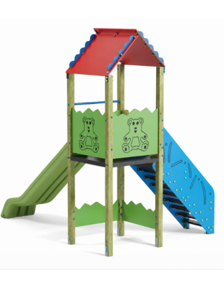 Torre con scivolo in polietilene rotazionale e tetto - cm 261x380x360h