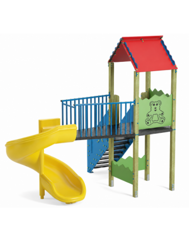 Torre con scivolo in polietilene rotazionale elicoidale e tetto - cm 261x353x360h