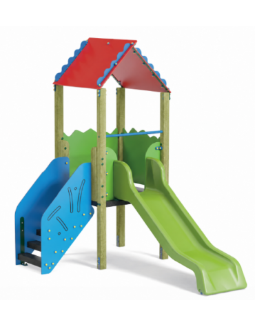 Mini torre con scivolo in polietilene rotazionale e tetto - cm 200x311x300h
