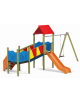 Baby vilaggio, 2 torri con pali in legno pino nordico, scivolo in polietilene - altalena 1 posto - cm 426x646x330h