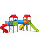 Mini villaggio con pali in pino nordico, arrampicata - 2 torri e 2 scivoli - scala e pianale in lamiera - cm 636x663x360h