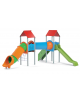 Mini villaggio con pali in alluminio, arrampicata, 2 torri e 2 scivoli di cui 1 a tunnel, scala e pianale in lamiera