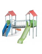 Mini villaggio, 2 torri pali in alluminio e 2 scivoli, scala e pianale in lamiera bugnata - cm 443x577xh360