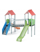 Mini villaggio, 2 torri pali in alluminio e 2 scivoli, scala e pianale in lamiera bugnata - cm 443x577xh360