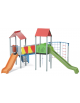 Mini villaggio con palestra, 2 torri con pali in alluminio e 2 scivoli, 1 palestrina - cm 629x622xh360