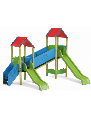 Castello doppia torre con 2 scivoli in polietilene rotazionale e tetti - cm 380x506x360h.