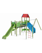 Villaggio attrezzato, 2 torri, 2 scivoli, 1 palestra, 1 altalena - cm 1038x679x360h