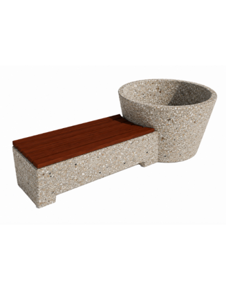 Panchina con fioriera tonda in cemento colore Grigio sabbiato - seduta rivestita in legno - cm 230x129x100h - Conforme ai CAM