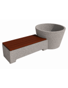 Panchina con fioriera tonda in cemento colore Bianco sabbiato - seduta rivestita in legno - cm 230x129x100h - Conforme ai CAM