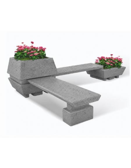 Panchina angolare con 2 sedute e 2 fioriere quadrate in cemento calcestruzzo colore Grigio pietra - cm 300x300x92h - CAM