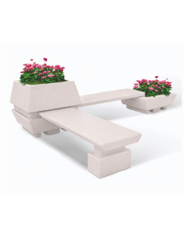 Panchina angolare con 2 sedute e 2 fioriere quadrate in cemento calcestruzzo colore Bianco pietra - cm 300x300x92h - CAM