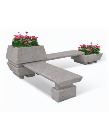 Panchina angolare con 2 sedute e 2 fioriere quadrate in cemento calcestruzzo colore Grigio travertino - cm 300x300x92h - CAM