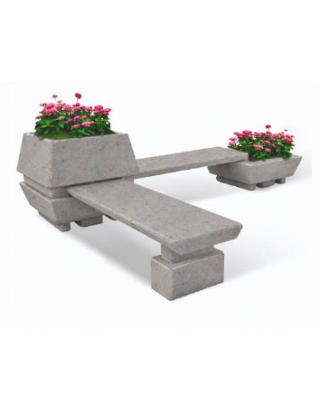 Panchina angolare con 2 sedute e 2 fioriere quadrate in cemento calcestruzzo colore Grigio travertino - cm 300x300x92h - CAM