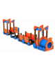 Gioco componibile trenino con pali in alluminio rifiniti in legno light e 1 tunnel in polietilene - cm 1004x124x223h