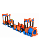 Gioco componibile trenino con pali in alluminio rifiniti in legno dark e 1 tunnel in polietilene - cm 1004x124x223h