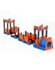 Gioco componibile trenino con pali in alluminio rifiniti in legno dark e 1 tunnel in polietilene - cm 1004x124x223h