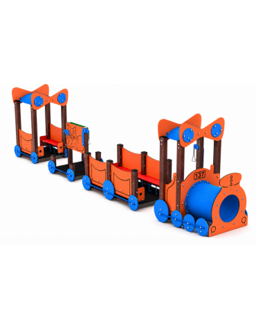 Gioco componibile trenino con pali in plastica riciclata e 1 tunnel in polietilene - cm 1004x124x223h