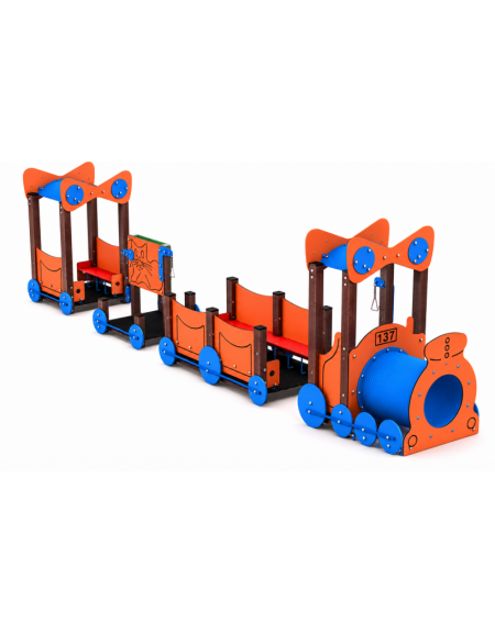 Gioco componibile trenino con pali in plastica riciclata e 1 tunnel in polietilene - cm 1004x124x223h