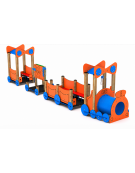 Gioco componibile trenino con pali in legno di pino termotrattato e 1 tunnel in polietilene - cm 1004x124x223h