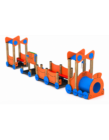 Gioco componibile trenino con pali in legno di pino termotrattato e 1 tunnel in polietilene - cm 1004x124x223h