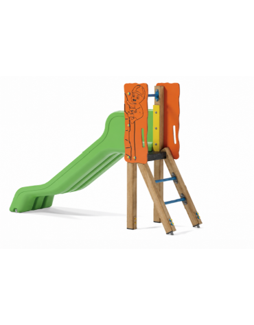Scivolo scaly Sali&scendi con pali in legno di pino termotrattato - scivolo in polietilene rotazionale h 90 cm - cm 285x68x176h