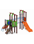 Villaggio con 3 torri (2 con tetto), struttura in plastica riciclata, 2 scivoli in polietilene rotazionale - cm 431x445x317h