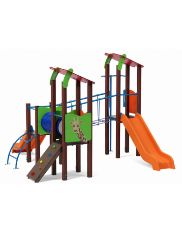 Villaggio con 3 torri (2 con tetto), struttura in plastica riciclata, 2 scivoli in polietilene rotazionale - cm 431x445x317h