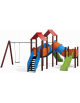 Medio villaggio con altalena, 3 torri con pali in plastica riciclata e 2 scivoli, 1 altalena - cm 705x736x360h