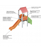 Torre con tetto, pali in plastica riciclata, scivolo in polietilene, scala e pianale in lamiera - cm 117x456x330h
