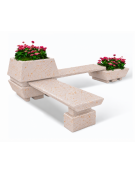 Panchina angolare con 2 sedute e 2 fioriere quadrate in cemento calcestruzzo colore Bianco travertino - cm 300x300x92h - CAM