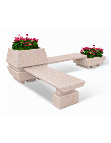 Panchina angolare con 2 sedute e 2 fioriere quadrate in cemento calcestruzzo colore Bianco travertino - cm 300x300x92h - CAM