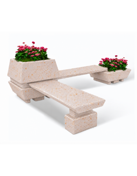 Panchina angolare con 2 sedute e 2 fioriere quadrate in cemento calcestruzzo colore Bianco travertino - cm 300x300x92h - CAM