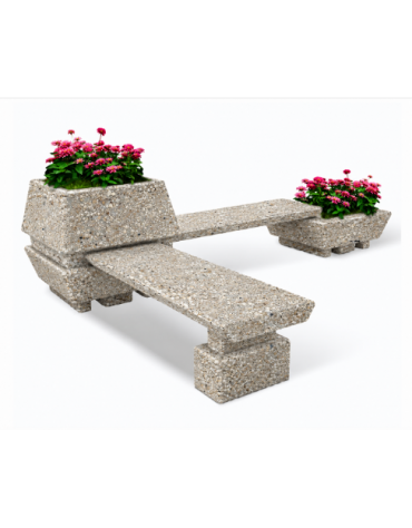Panchina angolare con 2 sedute e 2 fioriere quadrate in cemento calcestruzzo colore Grigio sabbiato - cm 300x300x92h - CAM