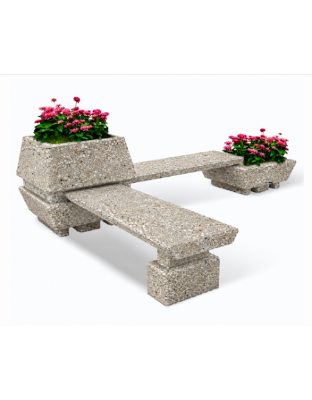 Panchina angolare con 2 sedute e 2 fioriere quadrate in cemento calcestruzzo colore Grigio sabbiato - cm 300x300x92h - CAM