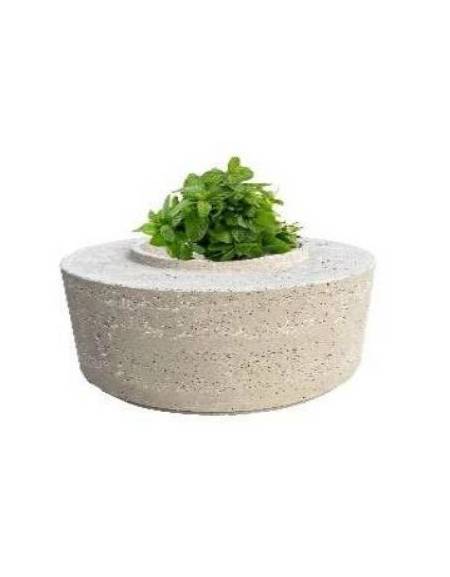 Panchina tonda circolare con fioriera centrale, in cemento calcestruzzo - colore Grigio pietra - cm Ø 120x54h