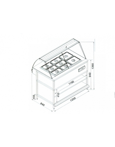 Vetrina calda Bagnomaria con vaschette da cm. 125