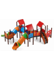 Maxi Villaggio attrezzato, 4 torri con pali in plastica riciclcata - 3 scivoli di cui 1 a tunnel - cm 857x684x360h