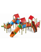Maxi Villaggio attrezzato, 4 torri e 3 scivoli di cui 1 a tunnel - cm 857x684x360h