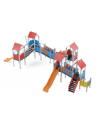 Maxi Villaggio attrezzato, 5 torri con pali in alluminio - 3 scivoli in polietilene - cm 875x1275x360h