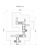 Maxi Villaggio attrezzato, 5 torri con pali in plastica riciclata - 3 scivoli in polietilene - cm 875x1275x360h