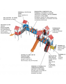 Maxi Villaggio attrezzato, 5 torri con pali in legno termotrattato - 3 scivoli in polietilene - cm 875x1275x360h