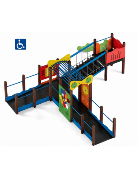 Percorso inclusivo con pali in plastica riciclata - scivolo in polietilene rotazionale h 90 cm - cm 623x692x224h